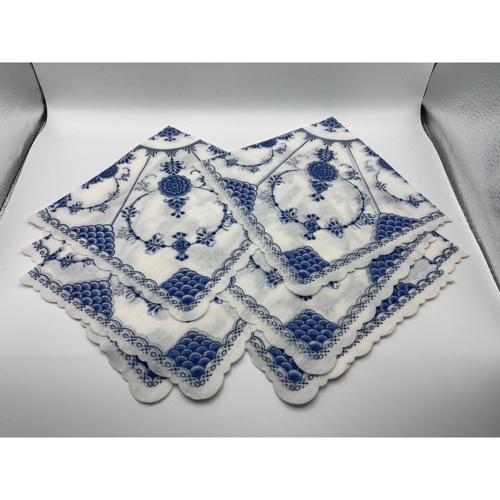 Vintage Fasana Germany Blue Onion Napkins Scalloped Edges Decoupage Lot Of 8